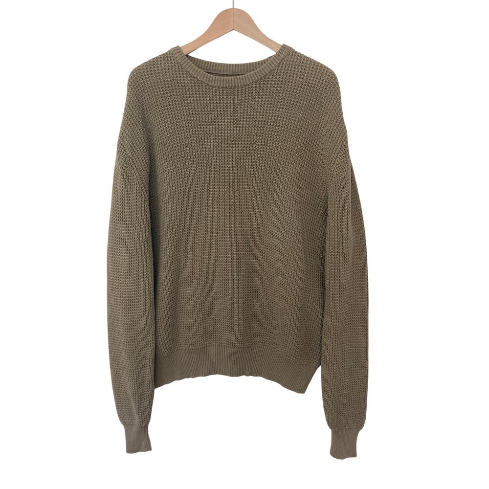 Arizona Jean Cotton Cozy Fall Cottage Waffle Knit Olive Green Pullover Sweater